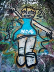 Graffiti image, abstract of a girl w/ a blue dress w/ 