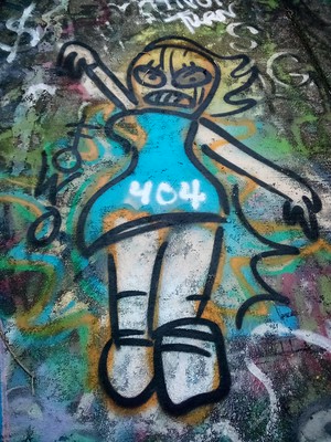Graffiti image, abstract of a girl w/ a blue dress w/ 